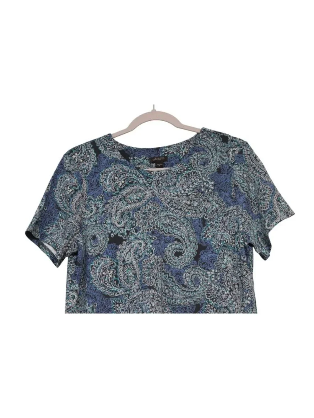 J Jill Wearever Collection Dress Medium Paisley Stretch Knit Knee Length Pockets - Picture 2 of 13